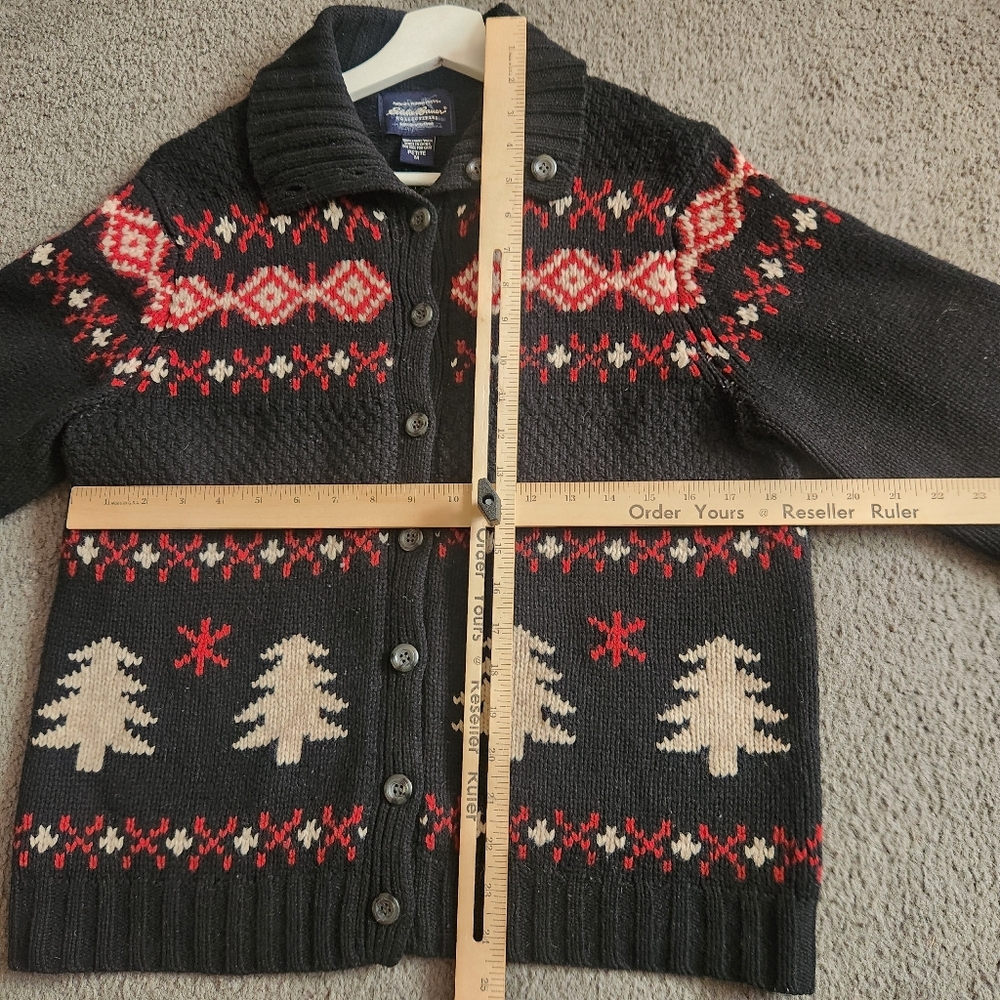 EDDIE BAUER Women's Cardigan Petite Medium Black 100% Lambswool VTG 90s Sweater - Picture 5 of 9